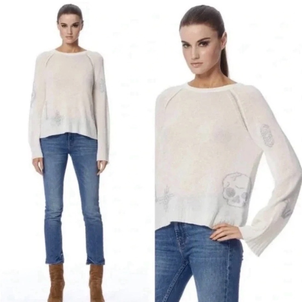 Skull Cashmere 100% Cashmere Cream Skull Sweater Lace-Up Sleeve S
